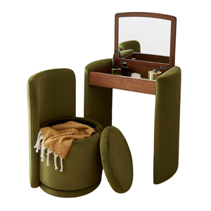 Table de toilette moderne de style farmhouse avec miroir, bureau de luxe avec tabouret en bois massif pour salle de bain et chambre à coucher - Vente en gros - Product Image 2