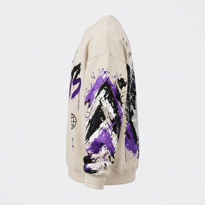Sweat-shirt graphique surdimensionné personnalisé pour hommes et femmes, pull à col rond streetwear, motif imprimé violet et noir, OEM Private Label - Product Image 5