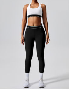 เสื้อชั้นในกีฬาพิมพ์โลโก้ตามสั่ง & กางเกงเลกกิ้งเอวสูง |   ชุดออกกำลังกายโยคะลายสก็อตระบายอากาศได้ดีพร้อมกระเป๋า - Product Image 2