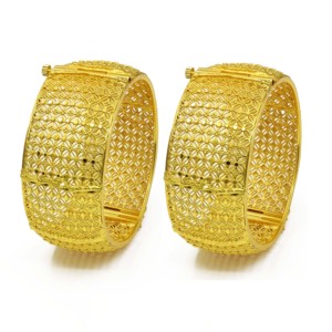 Wholesale Brass 14K/18K/24K Dye Gold Plated Openable Kada Bangle Dubai Arabic <b>Bridal</b> Flower Design Micro Insert Women's Fashion - Product Image 1