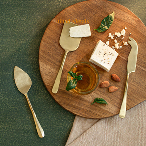 Ensemble de 3 couteaux à fromage en laiton antique martelé, couteaux à fromage en acier inoxydable, finition champagne doré mat - Product Image 2