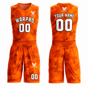 WARPRO Custom Basketball Jersey Orange Camouflage V-Neck Sleeveless Moisture Wicking Unisex Adult Regular Fit - Product Image 4