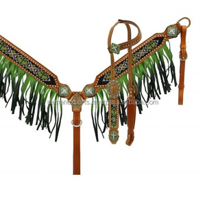 Superior Quality 100% Cow Leather Western One Ear Beaded Headstall and Breast Collar Set With <b>Stud</b> Work Supplier Manufacturer - Product Image 2