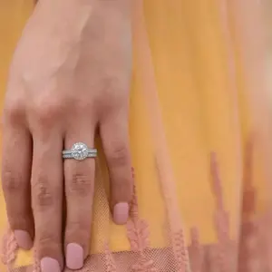 2.30 TCW Round Cut Moissanite Bridal Set Engagement Ring 14k White Gold Plated - Product Image 3