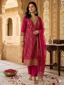 Traje Étnico Tradicional Indio de Seda Jacquard con Trabajo de Tejido para Fiestas y Bodas, Ropa Elegante para Damas - Product Image 5