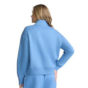 Women's Quarter Zip High Neck Crop Top with Wide Leg Open Hem <b>Trousers</b> Two Piece Relaxed Tracksuit Drawstring Waist Long Sleeves - Product Image 2
