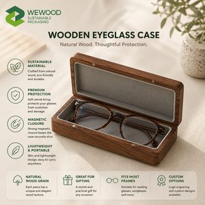 Étui de rangement pour lunettes en bois personnalisé avec doublure douce, fermeture magnétique, logo personnalisé et design en bois naturel de qualité supérieure - Product Image 2