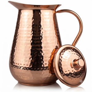 Grande carafe à eau en cuivre pur martelé avec couvercle, carafe de stockage ayurvédique traditionnelle, ustensile de cuisine, vaisselle - Product Image 1