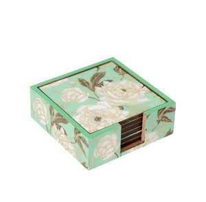 Lot de sous-verres carrés en bois de style classique avec motif floral, design oriental, pour la table – Fournisseur d'usine - Product Image 4