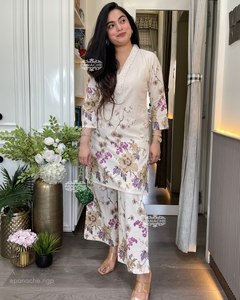 ชุดคุรตะพลาซโซลายดอกไม้ผ้าฝ้ายสำหรับผู้หญิง เหมาะสำหรับงานปาร์ตี้และฤดูหนาว ชุดลำลองสวยงามเหมาะสำหรับใส่ในชีวิตประจำวันและแฟชั่นฤดูร้อน - Product Image 2
