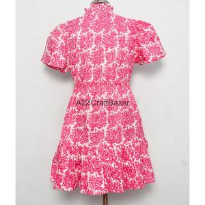 Robe courte bohème pour femme, coupe trapèze, 100% coton tricoté, imprimé numérique floral palmiers, col en V, manches courtes, idéale pour le bureau - Product Image 6