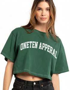 ONETEN APPAREL Camiseta corta para mujer con estampado de letras verdes, corte holgado, informal, manga corta, cuello redondo, top de algodón tipo jersey - Product Image 6