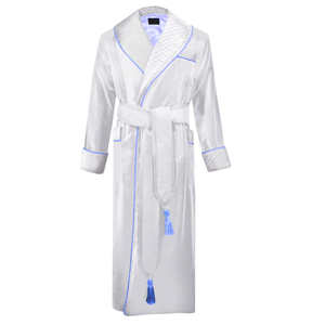 Peignoir de luxe blanc pour homme, col châle, en coton matelassé, pour spa et hôtel, manches longues, grande taille, vêtement d'intérieur, avec pompons, style couple - Product Image 2