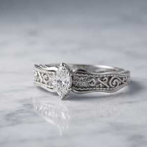 Bague vintage Art Déco en argent 925 avec moissanite taille marquise 3x5MM, solitaire à 4 griffes, bijou raffiné pour partenaire - Product Image 2