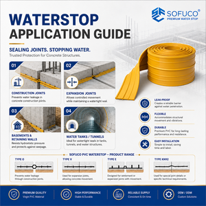 Tensile ≥12-18 MPa Virgin PVC Resin Construction Joint Waterstop Sofuco SF-V150-ST for Residential Basement <b>Waterproofing</b> Orders - Product Image 3