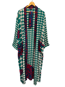Robe longue kimono en soie Bridel, patchwork, pour couvrir le bikini, vêtement de nuit, kimono en sari indien vintage recyclé fait main - Product Image 4