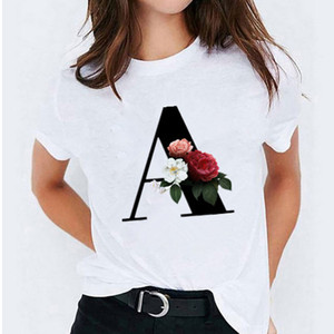 เสื้อยืดผู้หญิงผ้าฝ้าย 100% ระบายอากาศได้ดี พิมพ์ลายดอกไม้และตัวอักษร สำหรับฤดูร้อน - Product Image 1