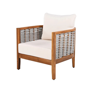 Ensemble de salon de jardin moderne en teck et corde avec coussins et table basse - Product Image 4