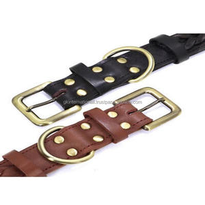 Collar de cuero trenzado a mano para perro, correa a juego de cuero genuino, color negro o marrón - Product Image 6
