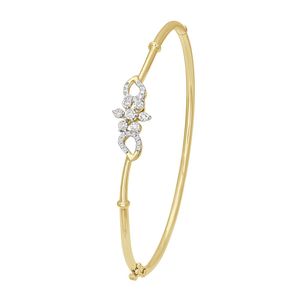 Yellow <b>Gold</b> Diamond Flower <b>Bangle</b> Bracelet Round Brilliant Cut Pave Setting Women's Classic Everyday Wear Jewelry - Product Image 6