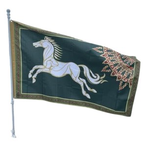 Drapeau rectangulaire vert en polyester pour académie de natation avec motif ailes et étoiles dorées, mât en acrylique durable pour usage extérieur - Product Image 5