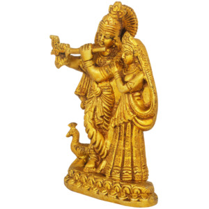 Sculpture en laiton de 5 pouces faite à la main des amoureux divins de Radha Krishna fabriquée en Inde pour les cadeaux - Product Image 2
