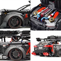 GULY 10645 MOC al Black Sports Supercar Building Blocks Bricks, Jouet de construction de modèle à assembler soi-même, Cadeau de vacances idéal