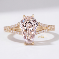 Bague en argent 925 avec diamant de laboratoire de créateur taille cercueil à double sangle, d'inspiration gothique, pour fiançailles, mariage, anniversaire et fêtes
