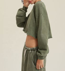 Sudadera de Mujer Oversize con Hombros Caídos, Cuello Redondo, Dobladillo Asimétrico, Color Blanco Liso, Manga Larga, Tejido de Algodón, para Otoño - Product Image 2
