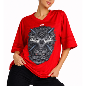 Custom Graphic Oversized <b>Red</b> Crop Boxy Sports T-shirt Streetwear Sublimation DTG Print Breathable Mesh American Football Jersey - Product Image 2