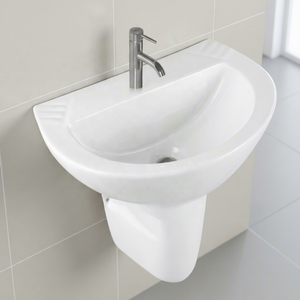 Modern European Design Granite Finish Ceramic Half Pedestal Wash Basin <b>Wall</b> Hung For Hospital Mall - Product Image 3