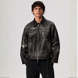 Men Genuine Lambskin Leather Distressed <b>Biker</b> <b>Jacket</b> Vintage Washed Oversized Moto <b>Jacket</b> Soft Lambskin Antique Finish Jacke - Product Image 1