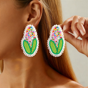 Pendientes de Gota con Forma de Maíz Coloridos, Tejidos a Mano, Serie Frutas, Joyería de Aleación con Cuentas Hechas a Mano para Mujer por MD HANDICRAFTS - Product Image 5