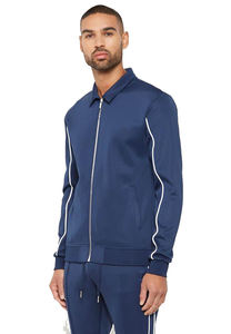 Survêtement Homme Bleu Marine Personnalisé à Manches Longues Décontracté Demi-Zip Couleur Unie Respirant Coupe Classique avec Poches Latérales Idéal Printemps - Product Image 2