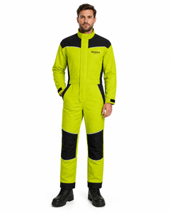 Lime Yellow Black Ripstop Hi Visibility <b>Waterproof</b> Anti-Bacterial Work Coverall Heavy Duty Industrial Reinforced Knee Panels - Product Image 6