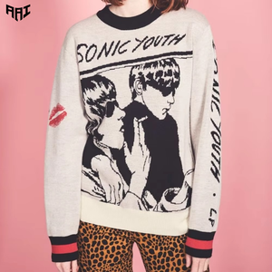 Pull tricoté à imprimé graphique tendance pour femme, col rond en coton vintage, réfléchissant, DTG, vêtements de détente, sweats à capuche pour femme, USA - Product Image 1