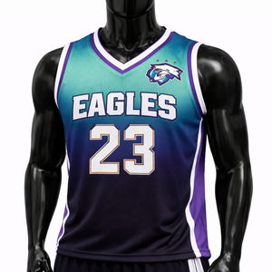 Maillot de basket-ball unisexe sans manches à col en V, personnalisé avec logo imprimé par transfert thermique, respirant, 100% polyester - Product Image 1