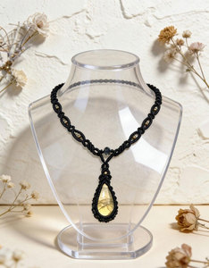 Handmade Macrame Labradorite <b>Necklace</b> Black Cord Boho <b>Statement</b> Pendant Adjustable Artisan Healing Jewelry - Product Image 1