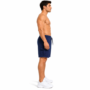 Shorts coupe-vent pour homme en tissu Oxford bleu marine uni, taille mi-haute, braguette zippée, style décontracté Bermuda avec poches, respirant, haute qualité - Product Image 3