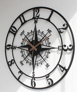 Large Metal Compass Wall <b>Clock</b>: Silent, Modern, Oversized - Product Image 1