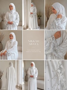 อาบายะห์สีขาวพรีเมียมปักลายหลายชั้น พร้อมฮิญาบเข้าชุด |   ชุดอิสลามที่สง่างามและเรียบร้อยสำหรับวันอีด รอมฎอน และโอกาสพิเศษ - Product Image 2