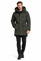 Veste d'hiver longue à capuche pour homme, parka matelassée thermique, fermeture éclair, cordon de serrage, poches cargo, doublure en polaire, broderie