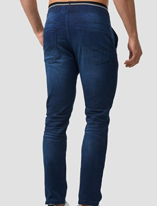 Jeans en denim stretch décontractés pour hommes, coupe droite, style streetwear, respirants, délavés, bleu et noir, collection printemps, vente en gros - Product Image 3
