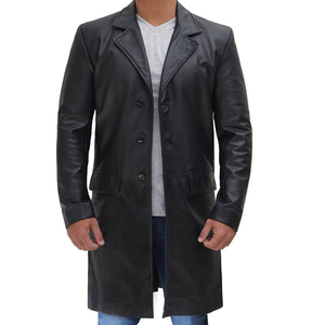 <b>Men's</b> Genuine Leather <b>Long</b> Trench <b>Coat</b> Notched Lapel Double Breasted Outerwear Thick outerwear for <b>men</b> Custom leather <b>coat</b> - Product Image 5