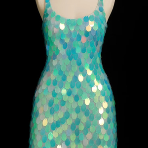 Acid Wash Amrey Solid Crepe Breathable <b>Mini</b> Sleeveless Casual Dresses Embroidered Woven Beading Decoration Dropped Waistline - Product Image 1
