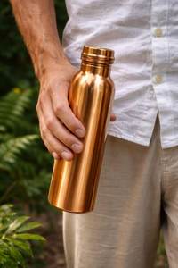 Copper <b>Water</b> <b>Bottle</b> Minimalist Design Portable Travel Drinkware Reusable Eco-Friendly Lids Included - Product Image 6