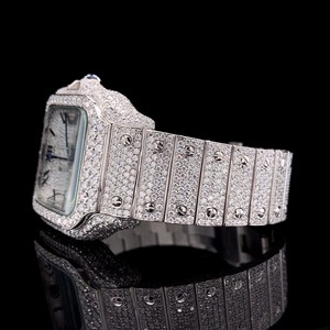 Reloj Mecánico Cuadrado de Acero Inoxidable de Lujo con Bisel y Brazalete de Diamantes, Visualización Automática de Fecha, Reloj de Moda Unisex - Product Image 2