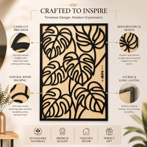 งานศิลปะตกแต่งผนังไม้รูปใบมอนสเตอร่า |   แผ่นผนังลายพฤกษศาสตร์ตัดด้วยเลเซอร์ |   งานศิลปะตกแต่งผนังสไตล์ธรรมชาติสมัยใหม่สำหรับบ้านและสำนักงาน - Product Image 5