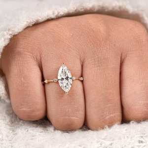 Sparkly 2.01 Carat Marquise Cut Diamond Signet Ring 14K Yellow Gold With Lab Grown Engagement Proposal <b>Gift</b> For Bridle - Product Image 2