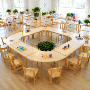 Meubles de classe pour garderie et école maternelle Montessori en bois sur mesure avec table, chaise, armoire de rangement, bibliothèque, arbre et coin d'apprentissage - Product Image 3